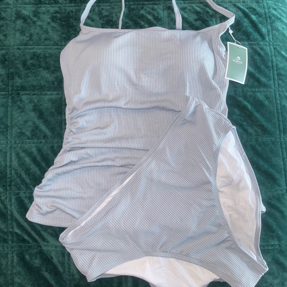 Grey/Blue Ribbed Swimsuit - Picture 2 of 5